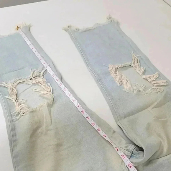 Free People Maggie Straight Leg Mid Rise Distressed Denim Jeans Paradise Blue - Picture 6 of 15